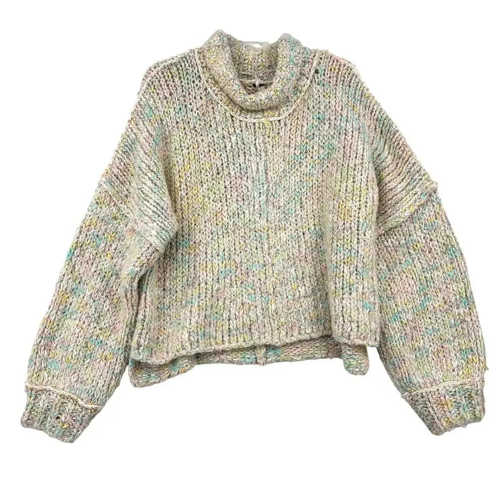 Free People Sweater Size M Multi Color Slouchy Oversized Wool Blend Boxy